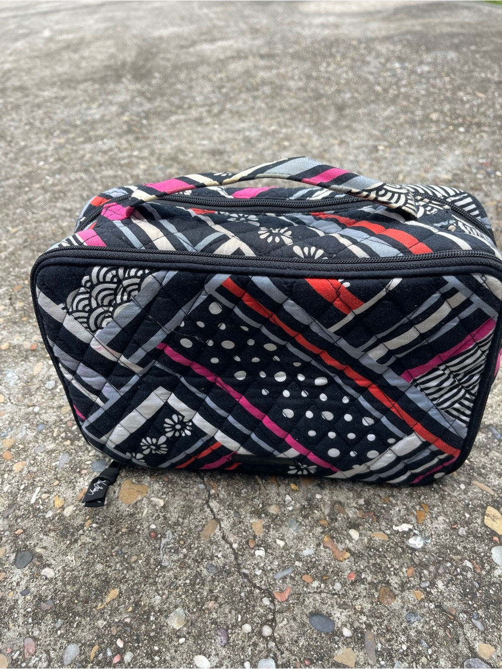 Vera Bradley Quilted Travel Cosmetic Bag in Black with Pink & Orange Accents